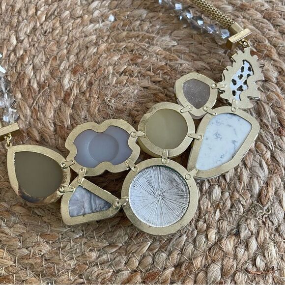 John Wind Neutral Chunky Statement Necklace Druzy Stone Coin Chain - Picture 5 of 5